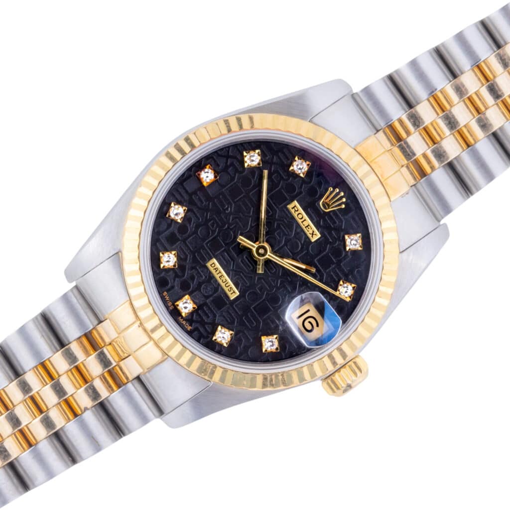 Rolex Oyster Perpetual Datejust Mid-Size Black Logo Diamond 68273 1988 (Vollständiger Satz)