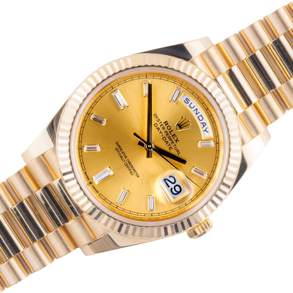 Rolex Day-Date 40 Champagne Baguette 228238 2022 (Vollständiger Satz)